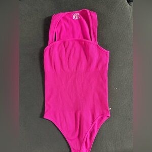OQQ Vibrant Pink Ribbed Bodysuit